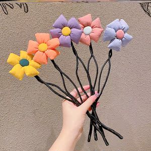 2022新款夏季儿童花朵盘发杆器女童蝴蝶结丸子头扭扭杆发饰可爱
