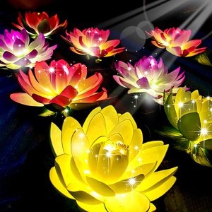 太阳能led仿真荷花灯水上接电漂浮电池款莲花灯鱼池水池水景灯