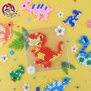 儿童百变魔法恐龙水凝珠拼豆豆套装手工diy制作女孩益智拼图玩具