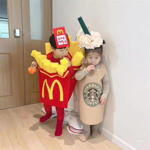 韩国ins儿童元旦演出服搞笑薯条衣服星巴克六一表演服舞台衣服装