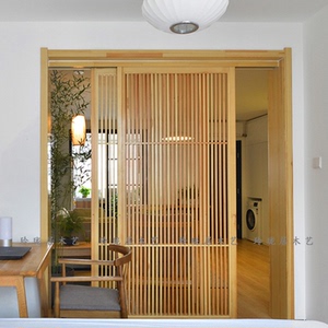 日式花格移门新中式入户玄关屏风隔断镂空实木格栅折叠移动推拉门