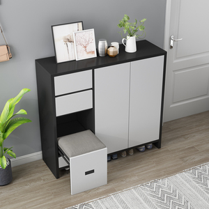 现代简约北欧风进门鞋柜多功能放鞋柜隐形折叠凳带换鞋凳柜玄关柜