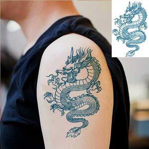 纹身贴龙 青龙花臂防水小腿男女持久刺青色贴纸胸前龙图案苍龙图