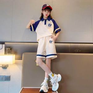韩国运动女童套装夏装新款洋气时髦网红炸街儿童短袖夏季女孩大童