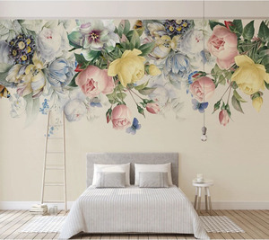 手绘复古玫瑰花电视背景墙壁纸欧式现代简约沙发墙纸8d立体壁画布