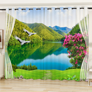 3d立体逼真田园风景画窗帘遮光挡风客厅阳台布帘卧室纱帘直播装饰