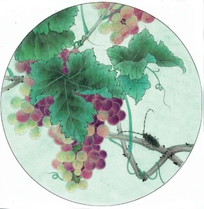 工笔国画底稿 葡萄小品团扇 白描打印稿宣纸稿5#有步骤图
