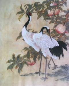 工笔画底稿 仙鹤稿 仙鹤寿桃 白描1#打印稿 毛笔勾线宣纸稿