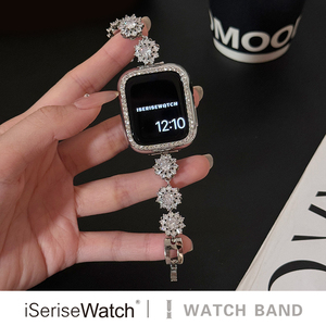 iserisewatch适用于iwatch表带s9高级苹果手表s8创意金属applewatch链式s7se40mm手链夏天透气小众女生黑色