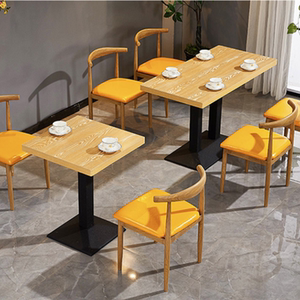 快餐店靠墙大排档长桌子烧烤吧仿实木铁艺牛角椅小面馆桌椅小吃店