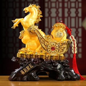 金色马摆件生肖马拉钱袋客厅酒柜玄关装饰品办公室店铺开业礼品