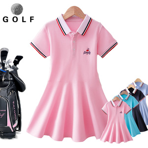 新高尔夫球服装女童夏季连衣裙儿童衣服翻领短袖长裙子女孩网球裙