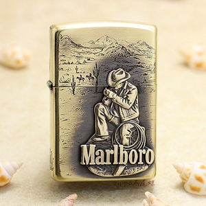 z宝火机zippo精雕贴章做旧万宝路牛仔蹲姿商务男士收藏送朋友礼物