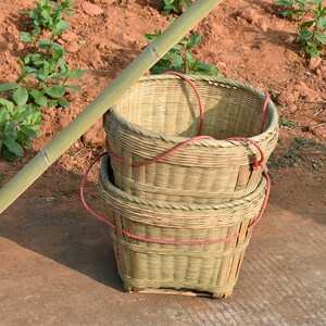 纯手工竹编大箩筐大号特大竹制挑水扁担竹编箩萝框筐农家挑担收纳