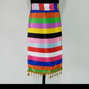 藏族围裙西藏女民族广场舞藏式藏族舞蹈演出服舞配饰一片式七彩条