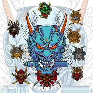 jdm日本鬼武士车贴鬼武者面具贴纸日系jdm摩托车划痕贴玻璃装饰贴