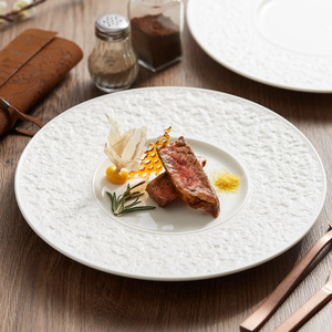 欧式陶瓷浮雕石纹西餐盘平盘托盘轻奢高级感位上餐盘酒店摆台餐具