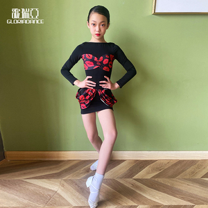 歌瑞亚拉丁舞服女儿童长袖无袖露背分体套装舞蹈表演训练功服018