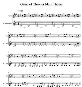 权力的游戏 game of thrones主题曲 长笛单簧管合奏谱 分谱