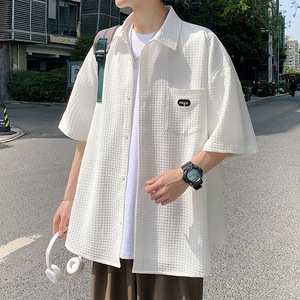 卓 唐狮男装官网旗舰店官方木三福2022短袖衬衫宽松大码上衣1件代