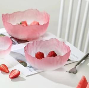 日式水果沙拉碗玻璃碗套装家用冰川网红创意北欧风碗碟餐具甜品碗