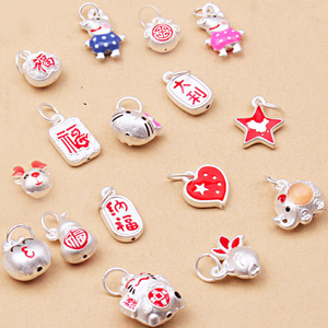 925足银纯银吊坠宝宝可爱3d硬银卡通佩奇招财纳福猫吊坠首饰