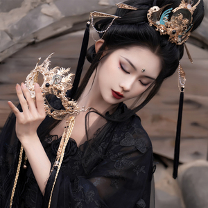 清月鹿鸣原创【月神】古风暗黑鎏金百搭半脸面具古装影视遮脸道具