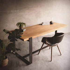 美式书房书桌实木创意极简写字台工业风长条桌子家用办公桌电脑桌