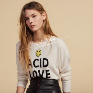 【lanr法国】sandro19春夏圆领字母笑脸提花长袖针织衫女 s30054e