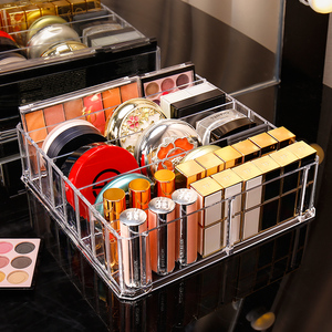 粉饼口红眼影收纳盒桌面化妆品置物架梳妆台大容量透明多格整理盒