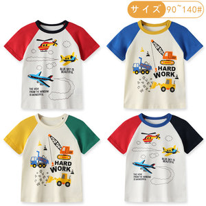 出口日本童装夏季男童t恤短袖儿童纯棉半袖宝宝卡通工程车夏装T恤