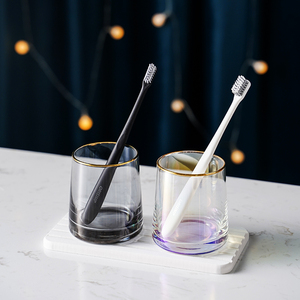 北欧玻璃漱口杯创意家用透明水杯牙刷置物架浴室洗漱牙杯情侣套装