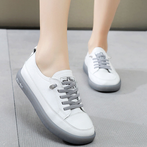 【真皮】果冻底小白鞋女2021新款春秋薄款休闲板鞋平底百搭运动鞋