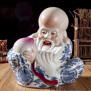 厂家直销景德镇陶瓷老寿星家居装饰品摆件人物佛像祝寿生日送老人