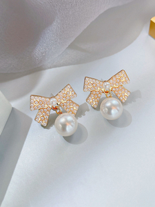 麦古奇正品香奈尔小耳坠精致超仙气质珍珠耳环2021年新款蝴蝶结耳