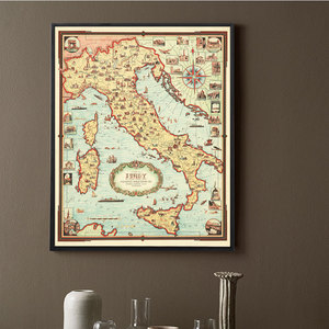 意大利旅游指南地图海报 Italy奇观名胜景点建筑装饰艺术墙画壁画