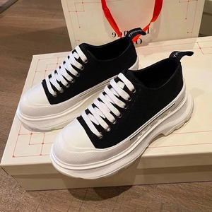 麦昆达帆布鞋女2022春季新款低帮厚底增高松糕鞋老爹鞋麦坤小白鞋