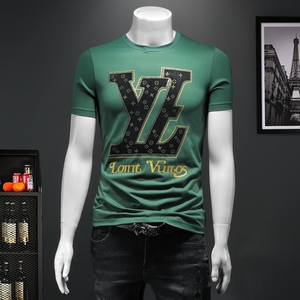 古驰 古池t恤轻奢烫钻短袖男夏季ins玉蚕丝半袖上levЕlvЕ兴贸香港