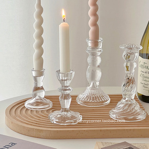 欧式复古玻璃烛台餐桌装饰摆件ins拍照道具长蜡烛香薰蜡烛小烛台