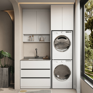 洗衣机烘干机组合柜阳台滚筒双机伴侣一体柜定制岩板洗手脸盆漱台