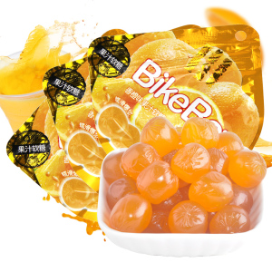 bikeboy香橙味果汁软糖52gx3袋味觉糖爆浆水果汁软糖儿童零食糖果