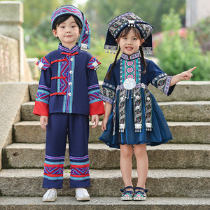 六一儿童苗族演出服装少数民族男女童瑶族彝族舞蹈表演服饰连衣裙