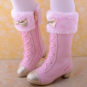 2021秋冬新款女童高跟靴子儿童皮靴高筒长靴公主靴中大童宝宝棉鞋