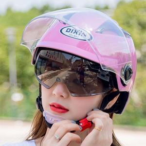 女式头盔电动车四季通用电瓶夏季防晒双镜片四季轻便半盔安全头帽