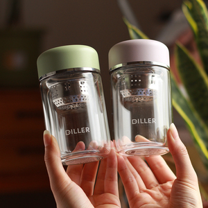 迷你双层小水杯滤网隔热玻璃杯夏季女士泡茶杯子小巧便携茶水分离