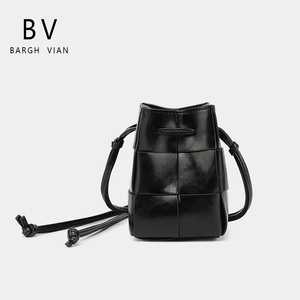 BARGH VIAN BV正品新款编织手袋水桶包牛皮单肩斜跨女士小包包