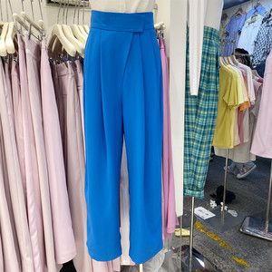 21夏季BY FLOW韩版不规则腰头魔术贴设计高腰显瘦垂感休闲西装裤