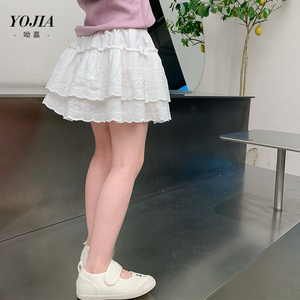 YOJIA女童半身裙夏装2024新款洋气白色裙裤女孩短裙儿童夏季裙子