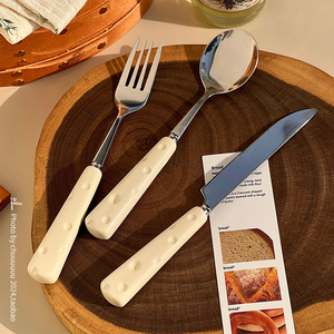 ins奶酪勺子叉子可爱高颜值不锈钢刀叉勺套装家用高级感西餐餐具