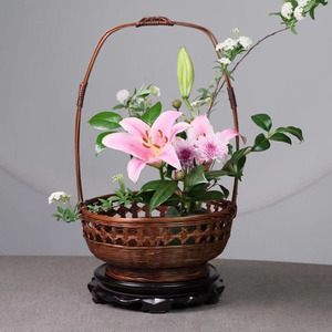 手工编织礼品手提花篮子竹编花瓶装饰摆件禅意中式插花器皿花艺篮